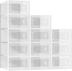 ANSHINE 12Pcs Large Premium Clear Shoe Box Stackable Plastic Shoes Organizer - Picture 1 of 5