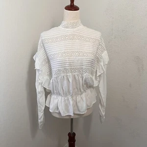Free People High Neck Sandro Lace Blouse White Women Size Large Renaissance Boho - Picture 1 of 11