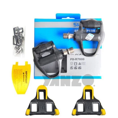 Pedais sem clipe Shimano R7000 fibra de carbono 9/16" SPD-SL com travas SH11 6° - Imagem 1 de 4