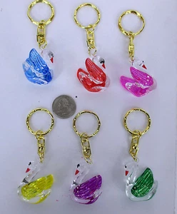 WHOLESALE LOT OF 6,12,24--"SWAN " PAINTED 1.5" LONG CRYSTAL CLEAR KEYCHAIN - Picture 1 of 3