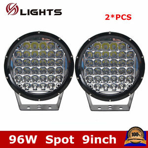 2X 9 inch Off Road 96W Round LED Spot SLIM Driving Work Light For 4WD UTE Bumper