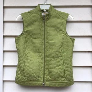 VTG Talbots Petite Embroidered Vest Womens Sz Small P Green Full Zip Pockets - Picture 1 of 14
