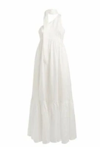 Vestido Zimmermann Juliette cuello corbata marfil | Maxi, un hombro, lino $700 precio de venta sugerido por el fabricante - Imagen 1 de 6