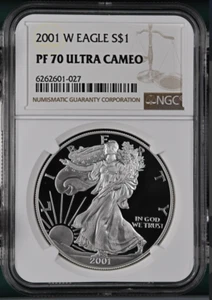 PF70 UCAM 2001-W American Silver Eagle - Brown Label NGC Spot Free White - Picture 1 of 2