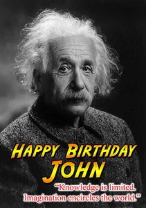 Albert Einstein quantum physics PERSONNALISED HAPPY BIRTHDAY art greeting CARD - Picture 1 of 6