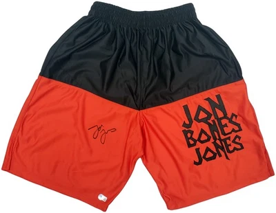 SALE! Jon Bones Jones Autographed Signed Red Boxing Trunks Beckett BAS QR - Image 1 of 4