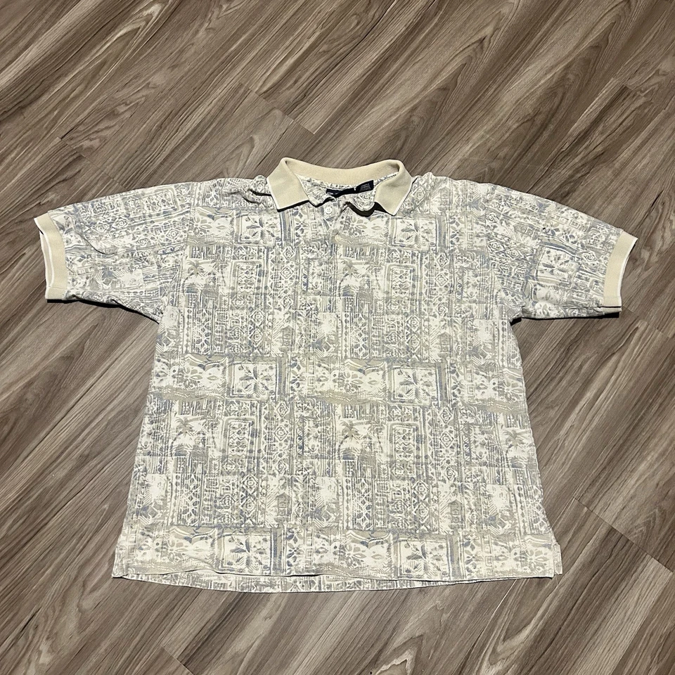 Винтажное пуританское поло с узором по всему периметру XL хлопок короткий рукав - Изображение 1 из 4