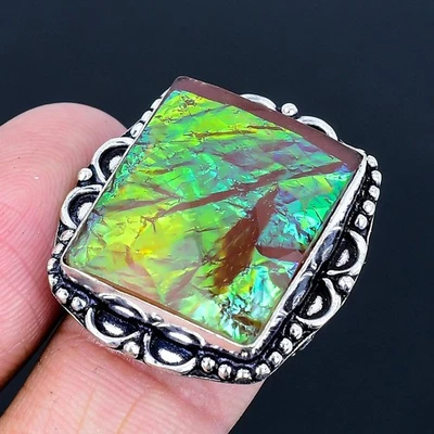 Кольцо ручной работы с зеленым тройным опалом покрытие серебро 925 размер США 8 - Изображение 1 из 3