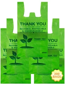 200 Count 100% Biodegradable Thank You Bags – Compostable, Recyclable, Eco-Fr... - Picture 1 of 7
