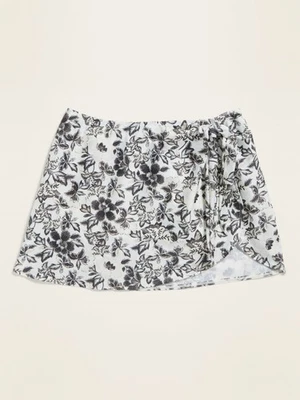 NWT Old Navy Side-Tie Sarong Swim Skirt Sz M Cream Black Floral A-Line Beachwear - Image 1 of 4