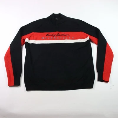 Harley Davidson свитер женщин XL 1/4 молнии пуловер шерстяная смесь черный красный - Изображение 1 из 4