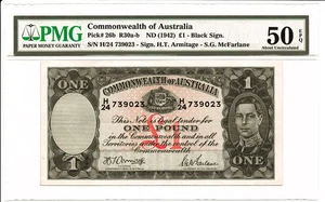 Billete de 1 libra Australia 1942 Armitage McFarlane PMG AU 50 EPQ #8002 - Imagen 1 de 2