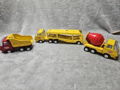 Lot Of 3 Vintage Tonka Yellow Mini Car Hauler Semi Transport Cement Dump Truck - Image 1 of 4