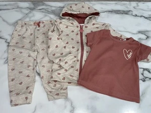 Nicole Miller Hooded Sweatsuit and Tee 3 Piece Set Hearts Ruffles Girls 18 Month - Picture 1 of 14