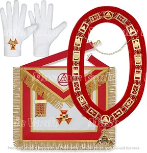 Freimaurer Regalia Royal Arch Full Dressed Set Schürze, Kettenkragen, Handschuhe - Bild 1 von 1