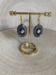 Tibetische Ohrhänger Natur Lapislazuli Türkis Edelstein länglich Ethno Boho - Bild 1 von 3