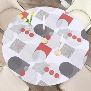 Round Vinyl Fitted Tablecloth Elastic Table Cover Fits 45”-55” Diameter - Picture 1 of 7