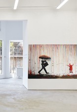 Painting Rainbow Rain man Street art graffiti joy life Banksy custom canvas 71"