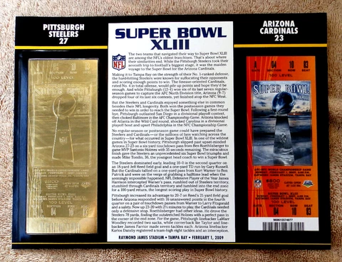 SUPER BOWL 43 PITTSBURGH STEELERS CARDINALS Willabee Ward 22KT GOLD TICKET XLIII Cover