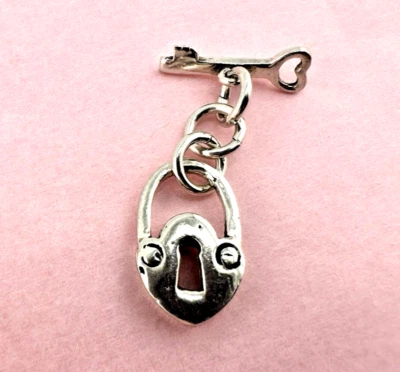 925 Sterling Silver Locket & Heart Key Charm or use as Toggle Clasp, Love Gift! - Image 1 of 4