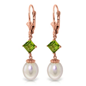 9.5 Carat 14K Solid Rose Gold Charisma pearl Peridot Earrings - Picture 1 of 3