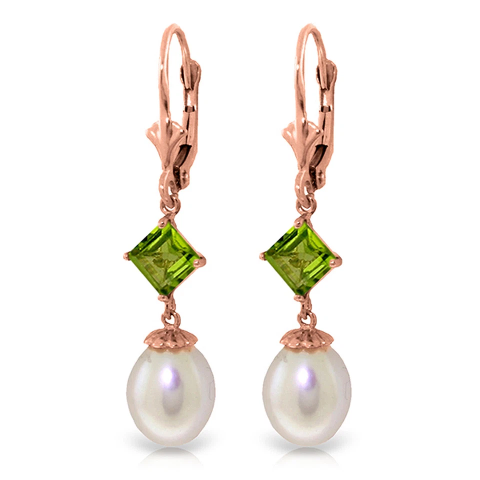 9.5 Carat 14K Solid Rose Gold Charisma pearl Peridot Earrings - Image 1 of 3