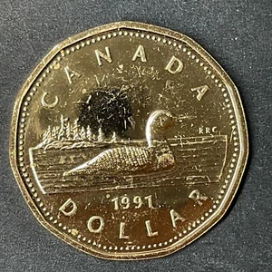 1991 CANADA COIN 1 DOLLAR DUCK LOONIE QUEEN ELIZABETH II OBJECTSYOULOVE - Picture 1 of 2