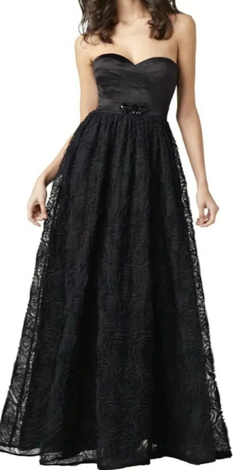 Adrianna Papell, For E Red Carpet, Size 6 Black Rosette Tulle gown Dress #6 - Image 1 of 4