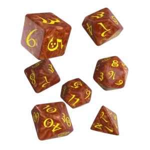 Q-Workshop Classic - Caramel with Yellow 7 Piece Polyhedral RPG Dice Set D&D  - Picture 1 of 1