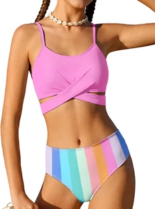Girls Swimsuits Bikini Set Two Piece Bathing Suit Criss Cross Girls' Swimwear wi - Picture 1 of 34