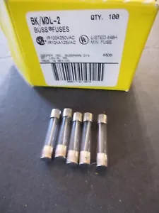 Fünf (5) BUSSMANN MDL-2 Buss SICHERUNGEN 250V UL GELISTET 2A Neu NOS - Bild 1 von 6