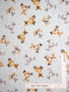Good Doggie Puppy Dog Pawprints Lt Blue Cotton Fabric Blank Textiles By The Yard - Picture 1 of 1