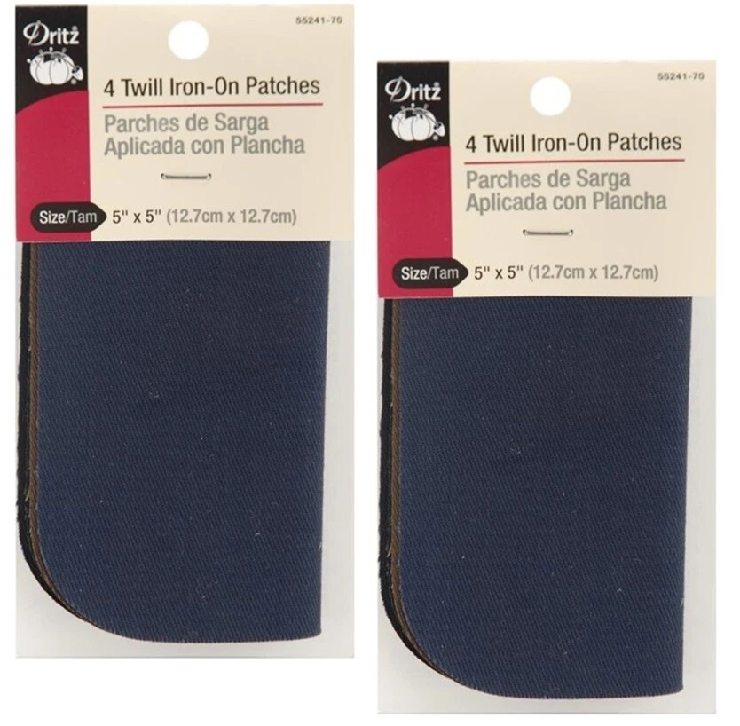 Lot of 2 ~ Dritz Iron-On 5" x 5" Twill Patches 4 per Pkg 8 total Dark Assortment - Image 1 of 1