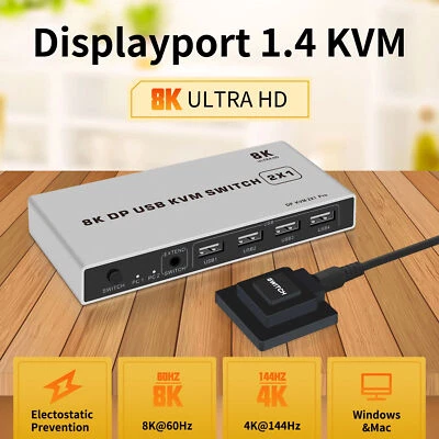 DisplayPort KVM Switch 8K USB DP 1.4 KVM Switch Dual Port 4K 120Hz DP USB KVM - Bild 1 von 4