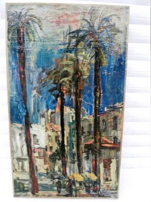 SOURDILLON Berthe (1895-1976) "Les palmiers d'Antibes"  Huile / toile marouflée - Photo 1/4