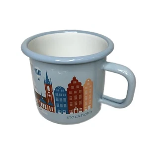 Tazza da caffè in latta smaltata Starbucks Stockholm 12 oz city scape blu ECCELLENTE - Foto 1 di 4