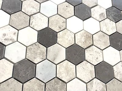 Carrara Gray Mix 2" Hexagon Marble Mosaic Wall and Floor Tile Backsplash Bath - Image 1 of 4
