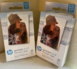 HP Sprocket 2x3 Premium Zink selbstklebende Rückseite Fotopapier 20 Blatt x2 = 40 Blatt - Bild 1 von 2