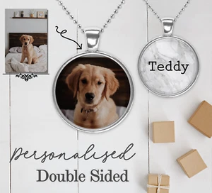 Personalised Photo & Text  Double Sided Necklace Pendant Gift Dog ID Tag - Picture 1 of 3