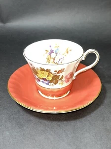 Aynsley Cranberry und Blumen Knochen China Teetasse und Untertasse - Bild 1 von 8