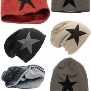 Gorro Beanie punto fino gorro de punto con estrella gorro de invierno unisex forrado nuevo - Imagen 1 de 6