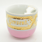 Vintage Large Mustache Mug Cup Present Pink And Gold Overlay Germany Floral