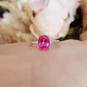 2Ct Oval Natural Pink Sapphire Women's Engagement Ring 14K White Gold Size 6 7 8 - Picture 1 of 8