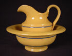 EXTREMELY RARE 1800s BLUE BAND MINIATURE PITCHER AND BOWL SET YELLOW WARE MINT