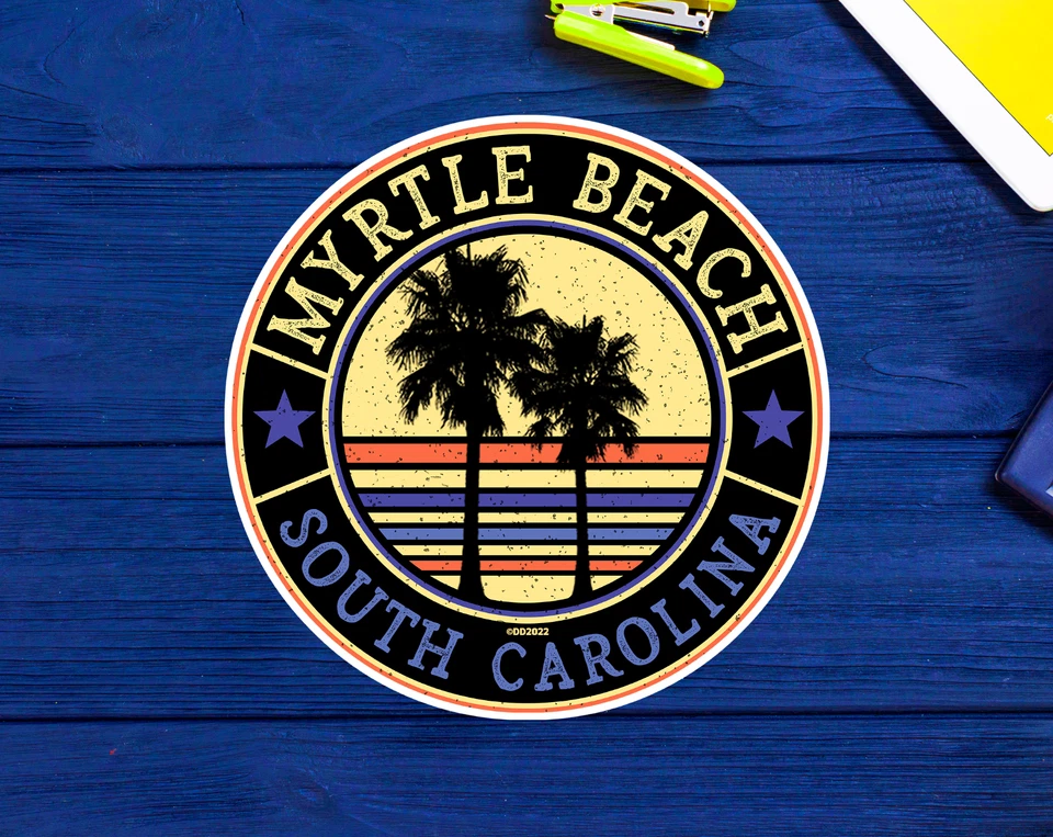 DESTINATIONS DECAL Myrtle Beach South Carolina Beach Sticker Decal 3" To 5" Surfing Palm Trees SC