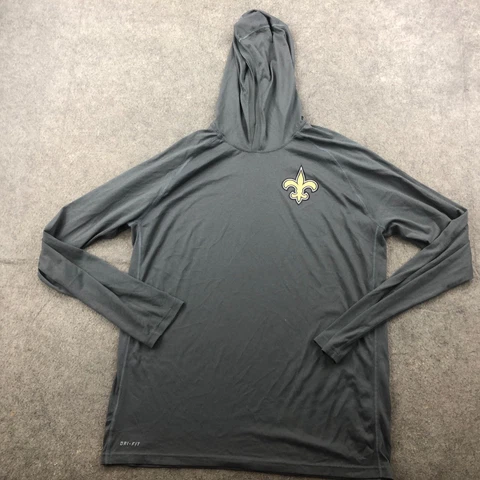 New Orleans Saints Pullover Men XL Gray  Hooded Logo Nike Dri Fit  Lightweight Cover