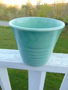 40's Aqua Turquois Blue Art Deco Pottery Vase Planter Jardinier 6 3/8" T Bauer? - Picture 1 of 12