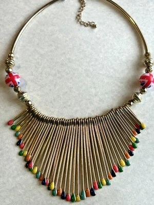 Collar Renacimiento Egipcio Cleo Cuchara Declaración Nuevo con Etiquetas Tono Dorado Flecos Reversible Foto 1 de 4