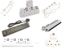 NEW 2/3/4 WAY EXTENSION LEAD GANG NEON ADAPT PORT USB PORT WITH SURGE PROTECTION