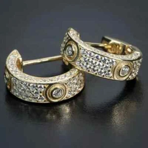 2.00Ct Round Cut 14K Yellow Gold Plated Men's Hoop Earring Lab Created Diamond - Picture 1 of 5
